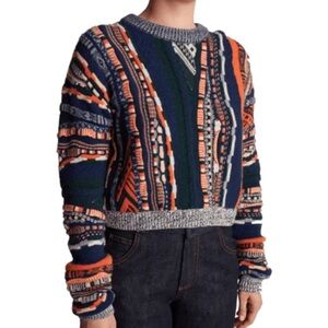 Carven Women’s Extremes Stripped Crewneck Pullover Alpaca Blend Sweater Medium